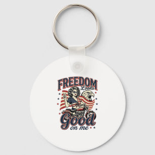 Freedom Looks Good Patriotic Vintage Eagle Key Ring