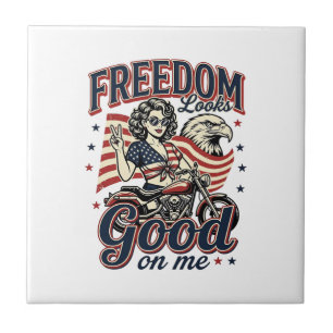 Freedom Looks Good Patriotic Vintage Eagle Tile