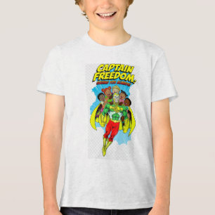 Freedom Man Cartoon Kids T-Shirt – Cute Superhero  Tri-Blend Shirt