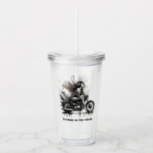 freedom on two wheels - acrylic cup rider design .