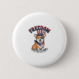 Freedom Patriotic Corgi Vintage Engraving T-Shirt_ 6 Cm Round Badge