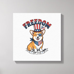 Freedom Patriotic Corgi Vintage Engraving T-Shirt_ Canvas Print