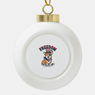 Freedom Patriotic Corgi Vintage Engraving T-Shirt_ Ceramic Ball Christmas Ornament