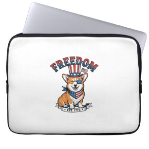 Freedom Patriotic Corgi Vintage Engraving T-Shirt_ Laptop Sleeve