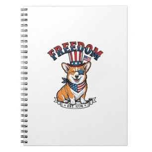 Freedom Patriotic Corgi Vintage Engraving T-Shirt_ Notebook