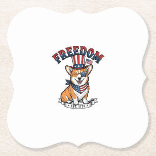 Freedom Patriotic Corgi Vintage Engraving T-Shirt_ Paper Coaster