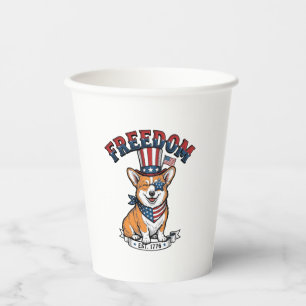 Freedom Patriotic Corgi Vintage Engraving T-Shirt_ Paper Cups