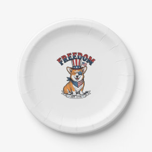Freedom Patriotic Corgi Vintage Engraving T-Shirt_ Paper Plate