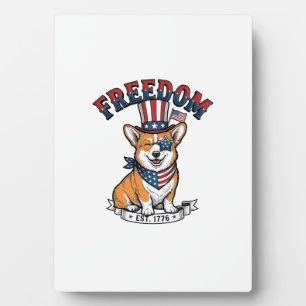 Freedom Patriotic Corgi Vintage Engraving T-Shirt_ Plaque