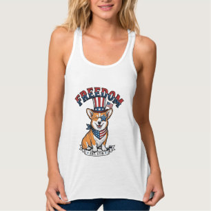 Freedom Patriotic Corgi Vintage Engraving T-Shirt_ Singlet