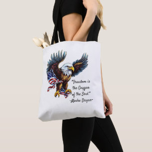 "Freedom" Quote with American Eagle and Flag Tote Bag