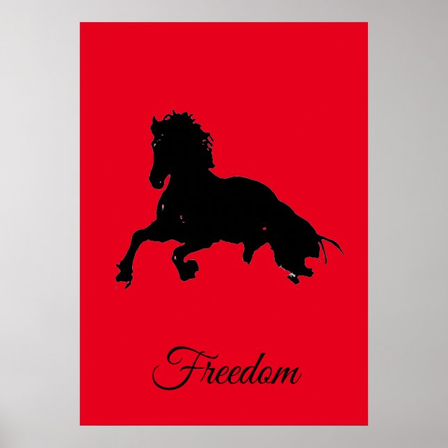 Freedom Red Black Horse Pop Art Poster (Front)