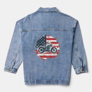 Freedom Ride: Retro Motorcycle and American Flag Denim Jacket