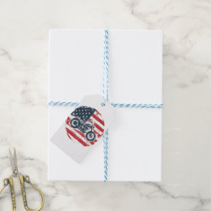 Freedom Ride: Retro Motorcycle and American Flag Gift Tags