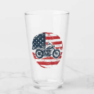 Freedom Ride: Retro Motorcycle and American Flag Glass