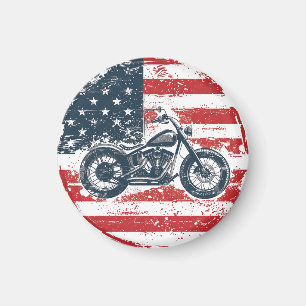Freedom Ride: Retro Motorcycle and American Flag  Magnet