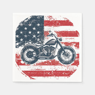 Freedom Ride: Retro Motorcycle and American Flag Napkin
