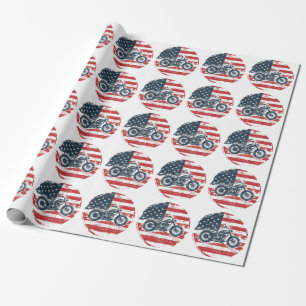 Freedom Ride: Retro Motorcycle and American Flag  Wrapping Paper
