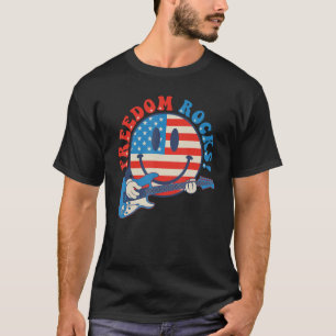 Freedom Rocks Hippie Face Rock Guitar Groovy 4th o T-Shirt