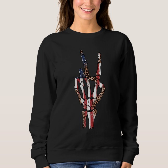 Freedom Rocks Leopard Red White Blue Skeleton Rock Sweatshirt (Front)