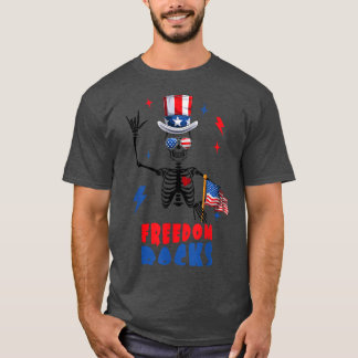 Freedom Rocks, Skeleton 4th of July, Retro 4th of T-Shirt