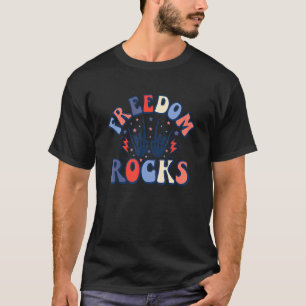 Freedom Rocks Vintage Usa Flag Skeleton 4th Of Ju T-Shirt