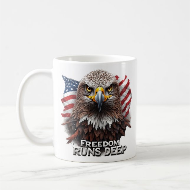 Freedom Runs Deep Patriotic USA Pride Decal Coffee Mug (Left)