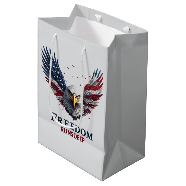 Freedom Runs Deep Patriotic USA Pride Decal Medium Gift Bag (Front Angled)