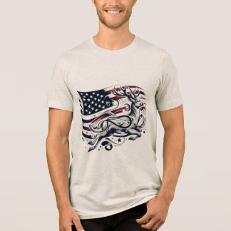 Freedom Stag: Majestic Deer with American Spirit Tri-Blend Shirt