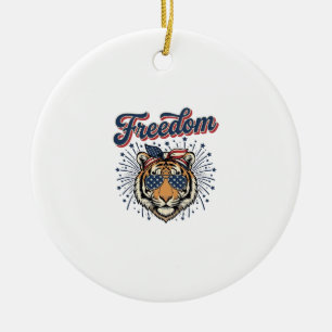 Freedom Tiger Patriotic Vintage Engraving Shirt_1 Ceramic Tree Decoration