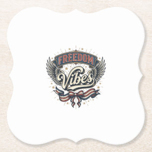 Freedom Vibes Vintage Patriotic T-Shirt Design_1 Paper Coaster