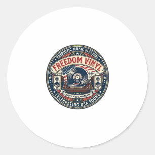 Freedom Vinyl Patriotic Patriotic Vinyl Record Mus Classic Round Sticker