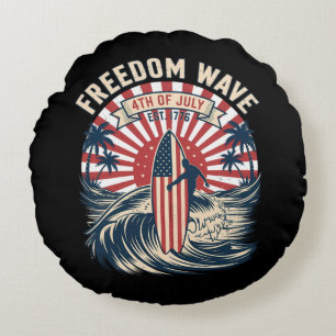 Freedom Wave 4th Of July Round Cushion
