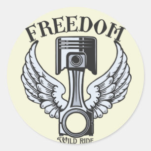 freedom wings pistons vintage motorcycle classic r round sticker