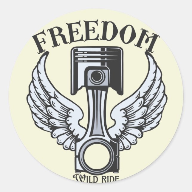 freedom wings pistons vintage motorcycle classic r round sticker (Front)