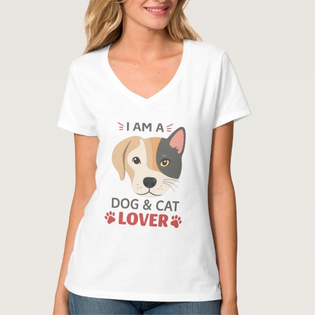 Freefit I AM A Dog & Cat Lover Women’s Basic V-Nec T-Shirt (Front)