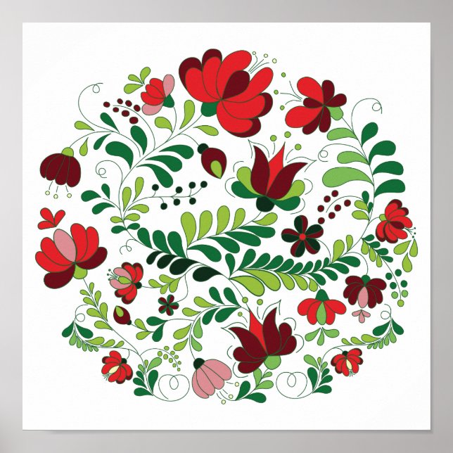 Freehand  Hungarian Matyo Red and Green Poster (Front)