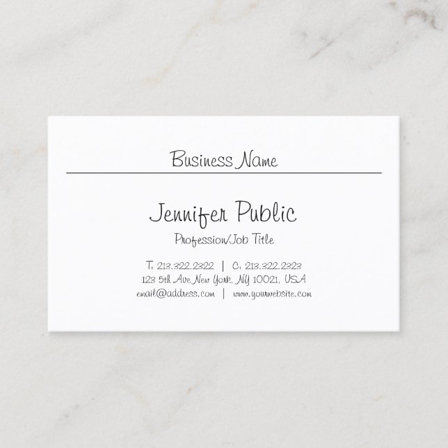 Freehand Script Chic Modern Minimalistic Plain Top Business Card (Front)