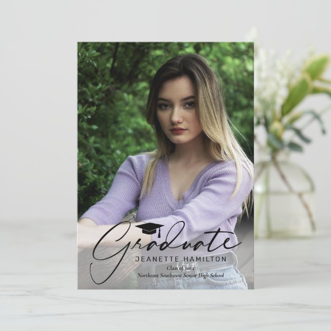 Freehand Script Front/Back Photo Graduation Invitation (Standing Front)