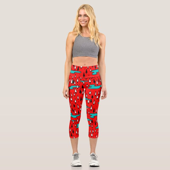 Freehand trees: Scandinavian Christmas pattern. Capri Leggings (Front)