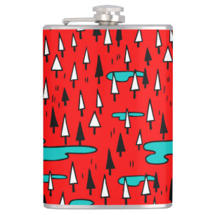 Freehand trees: Scandinavian Christmas pattern. Hip Flask