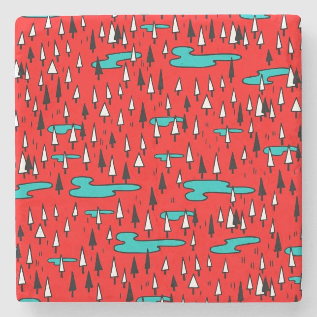 Freehand trees: Scandinavian Christmas pattern. Stone Coaster (Front)