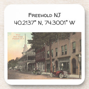 Freehold NJ Map Coordinate 1909 Vintage Style Coaster