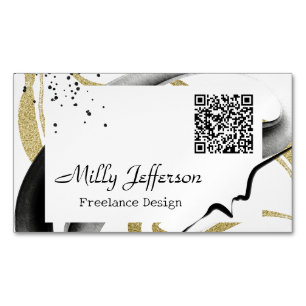 Freelance Design Abstract QR Code Gold Black Magnetic Business Card
