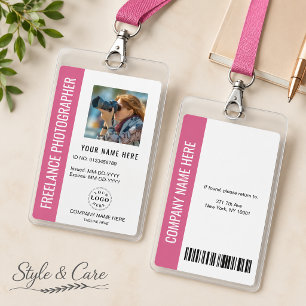 Freelance Photographer Badge in Bright Fuchsia ID Badge
