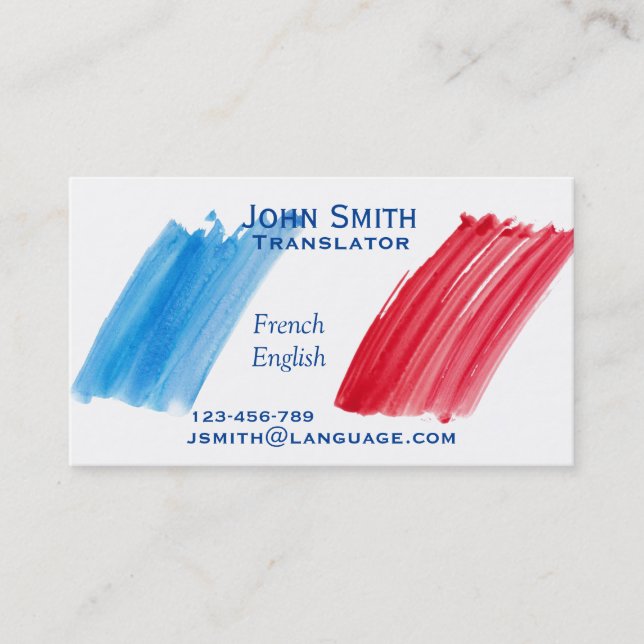 Freelance Translator French language interpreter Business Card (Front)