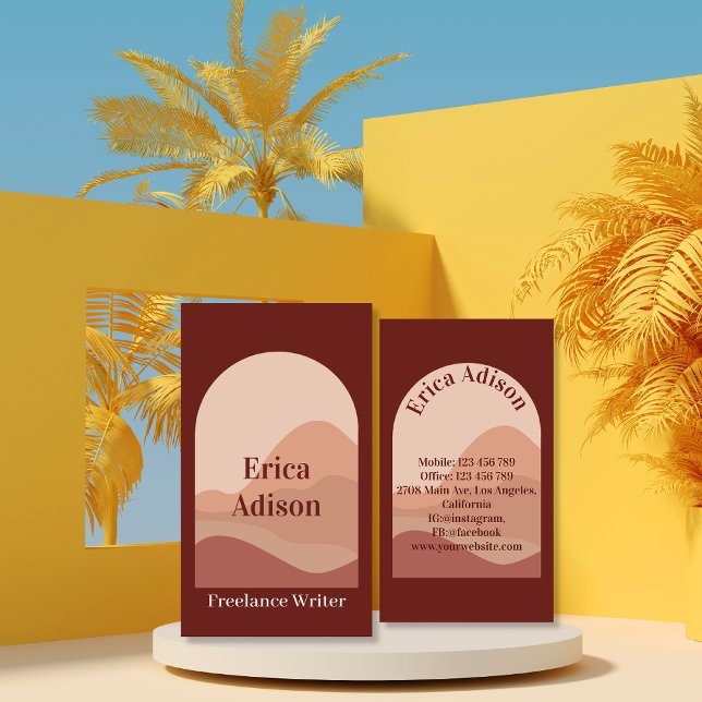 Freelance Writer Terracotta Abstract Boho  Business Card (Creator Uploaded)