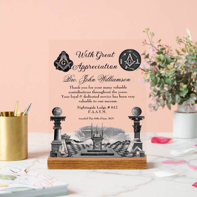 Freemason Appreciation Award Acrylic Sign (Wedding)