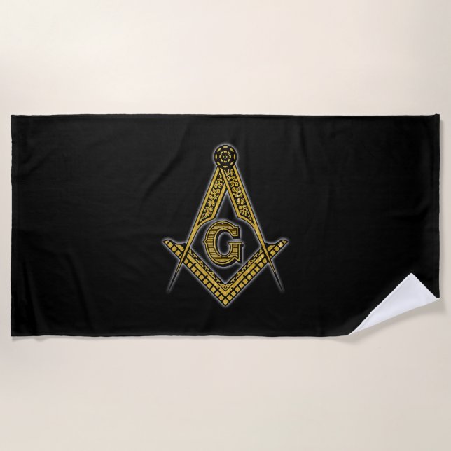 Freemason (Black & Gold) Beach Towel (Front)