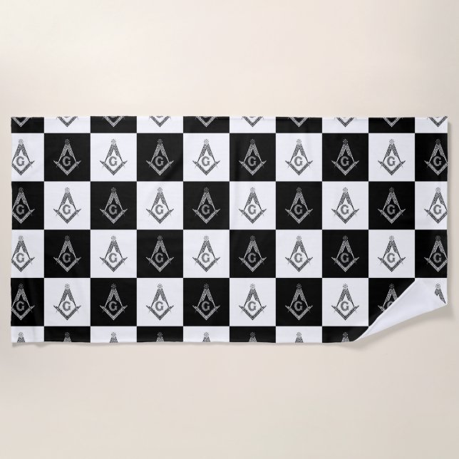 Freemason Checkered Pattern Beach Towel (Front)